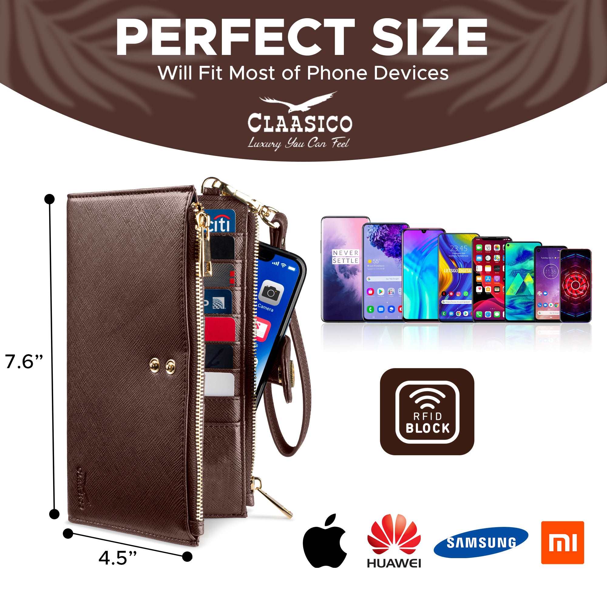 Women’s RFID wristlet wallet phone holder