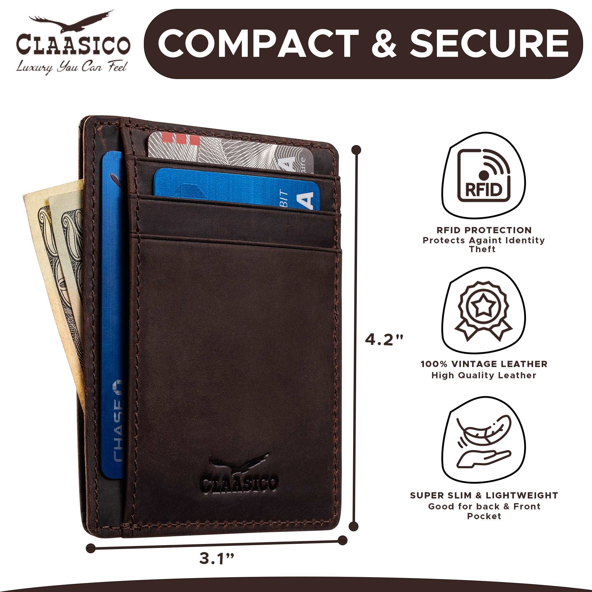 Front Pocket Minimalist Leather card holder Wallet. - claasico.com