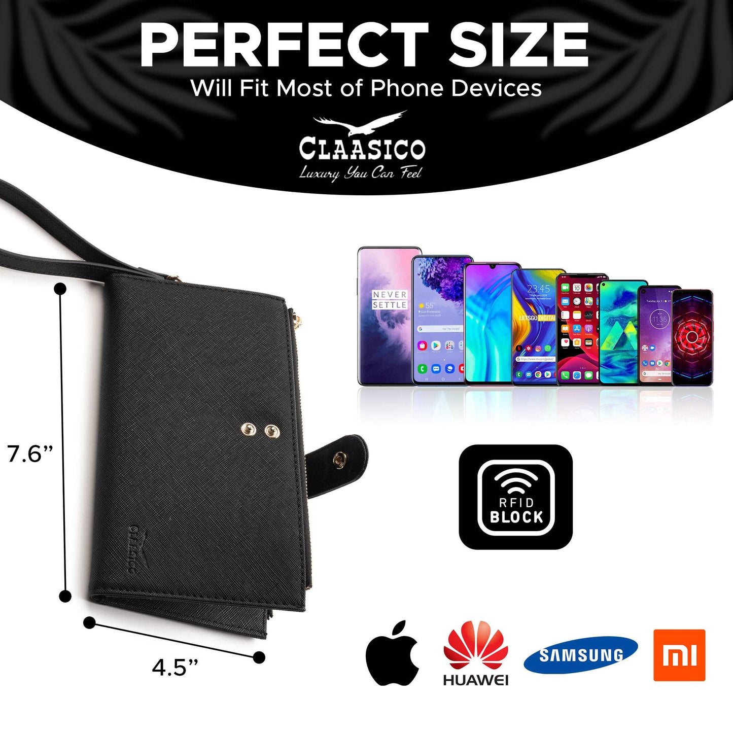 Women’s RFID wristlet wallet phone holder