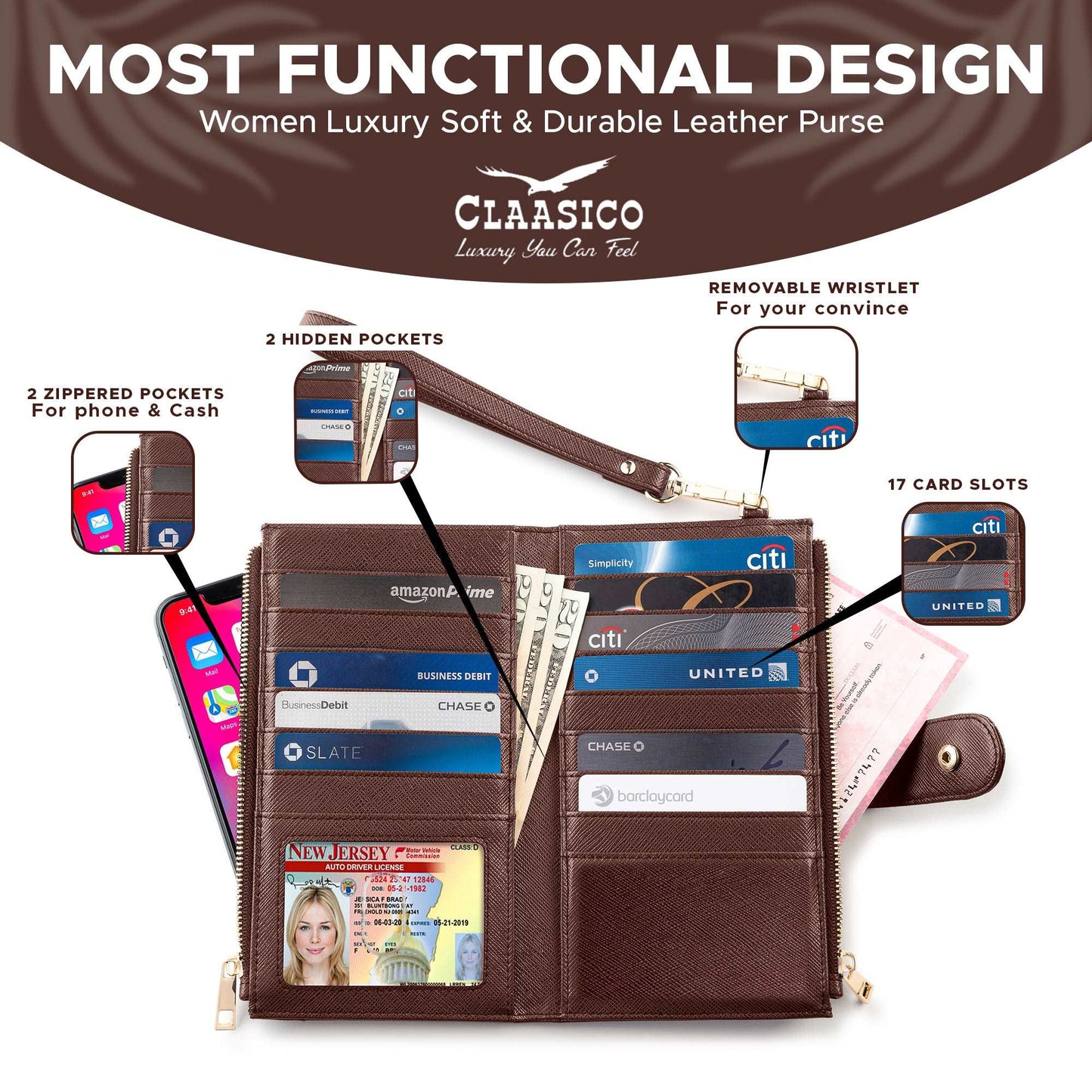 Women’s RFID wristlet wallet phone holder