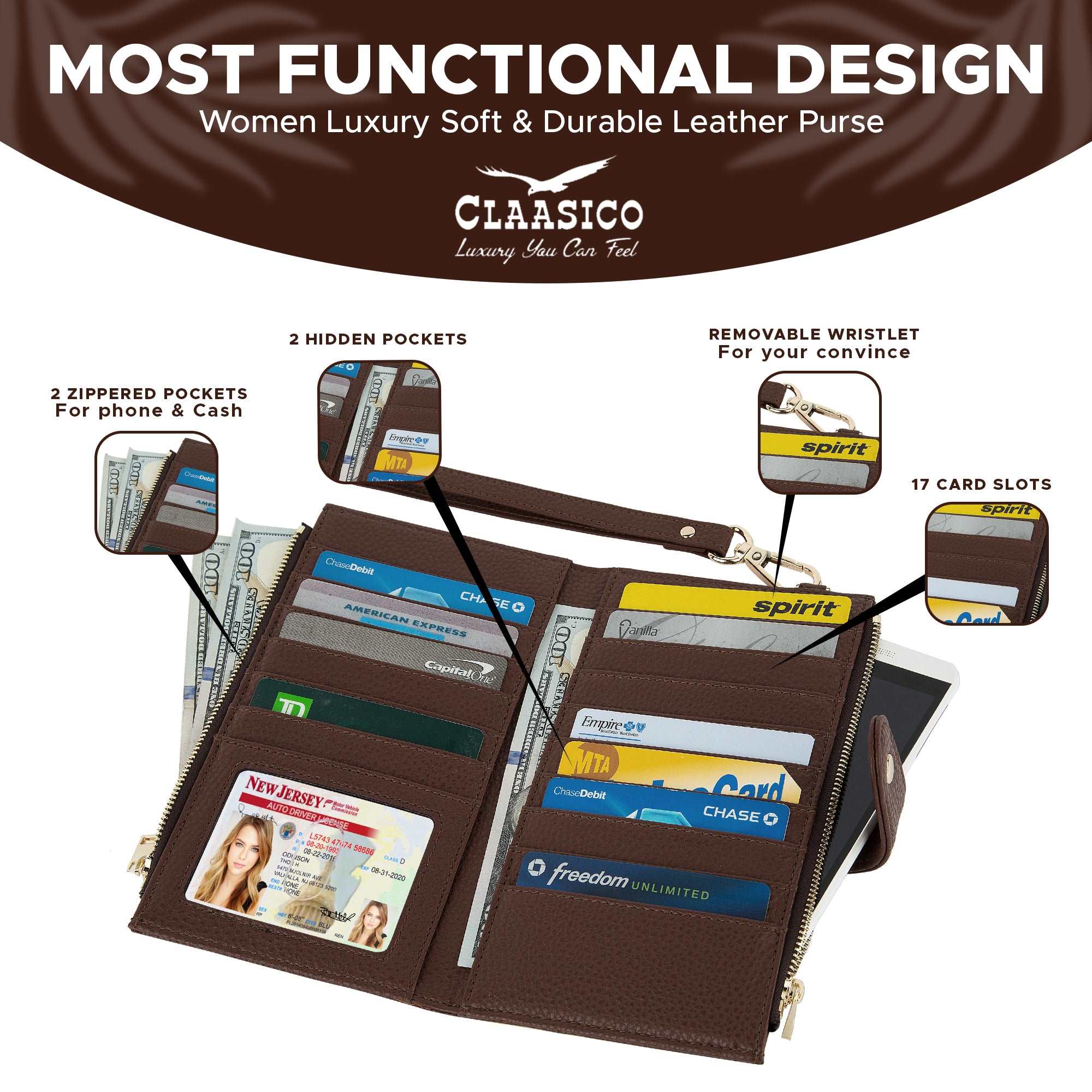 Women’s RFID wristlet wallet phone holder