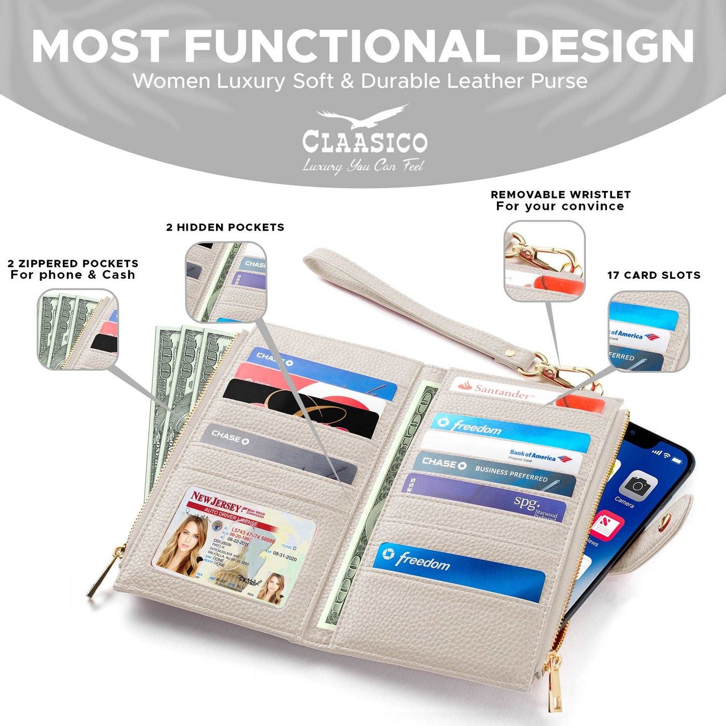 Women’s RFID wristlet wallet phone holder