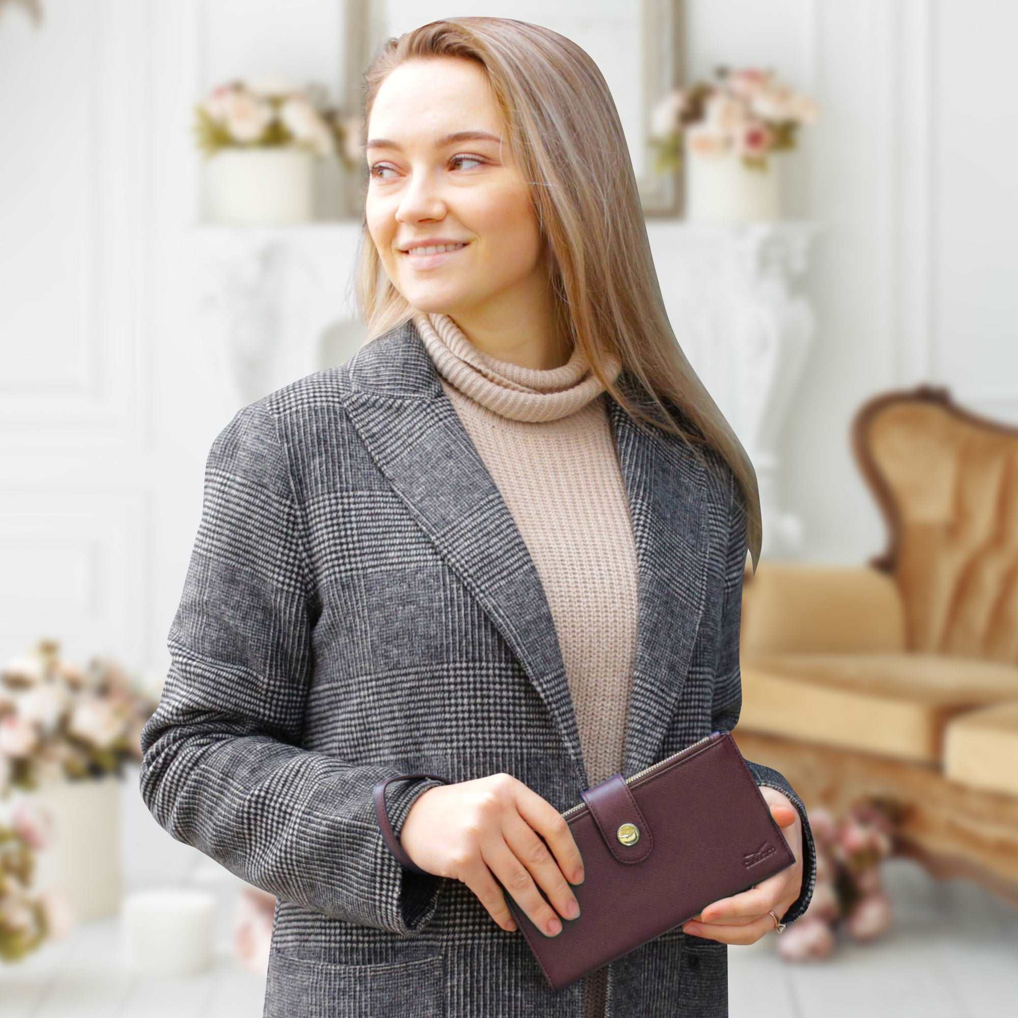 Women’s RFID wristlet wallet phone holder