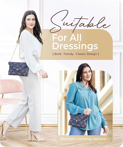 Stylish Envelope Clutch Purse for Women - Elegant Evening Bag with Detachable Chain