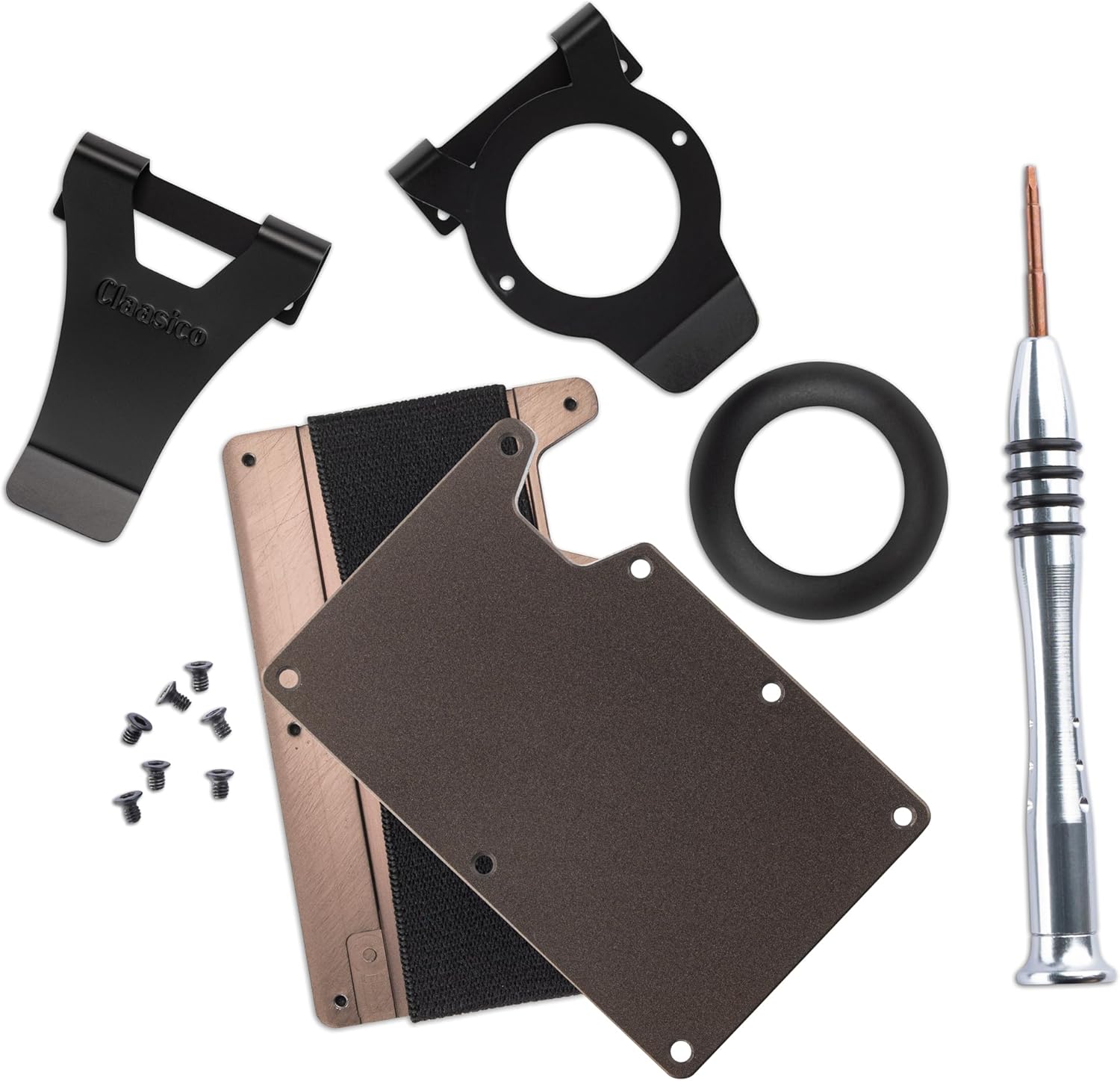 Claasico Slim Metal Wallet & Money Clip with Expandable Elastic Strap | Compatible with Apple AirTag