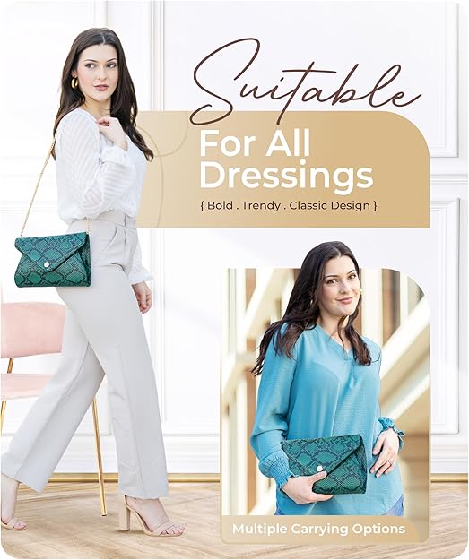 Stylish Envelope Clutch Purse for Women - Elegant Evening Bag with Detachable Chain