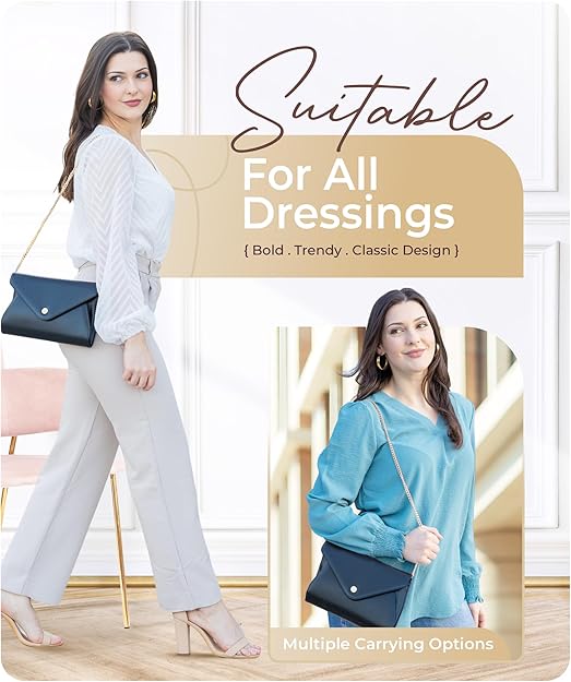 Stylish Envelope Clutch Purse for Women - Elegant Evening Bag with Detachable Chain