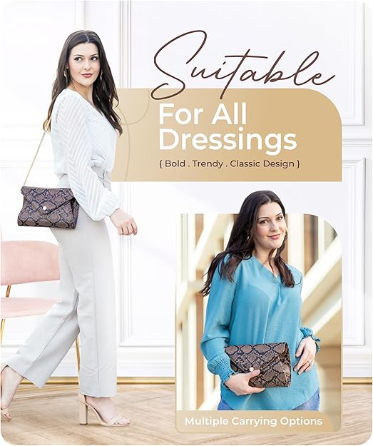 Stylish Envelope Clutch Purse for Women - Elegant Evening Bag with Detachable Chain