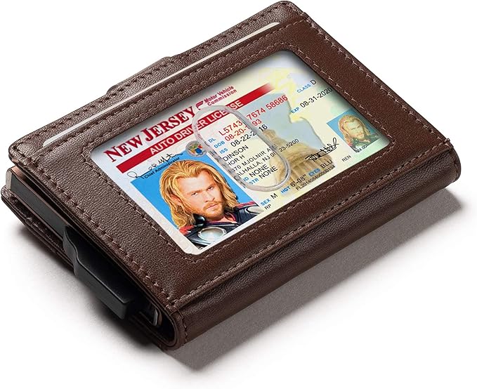 Pop Up Bifold Leather Wallet - Brown Smooth