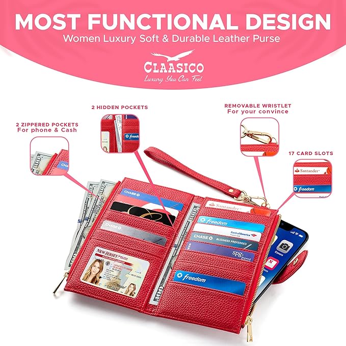 Women’s RFID wristlet wallet phone holder