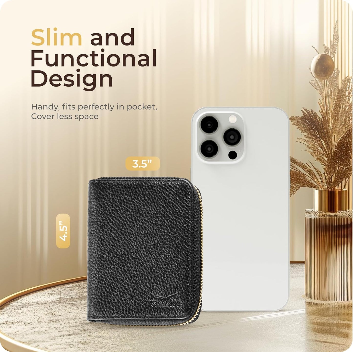 Ultra Slim Ladies Genuine Leather Bifold zipper wallet