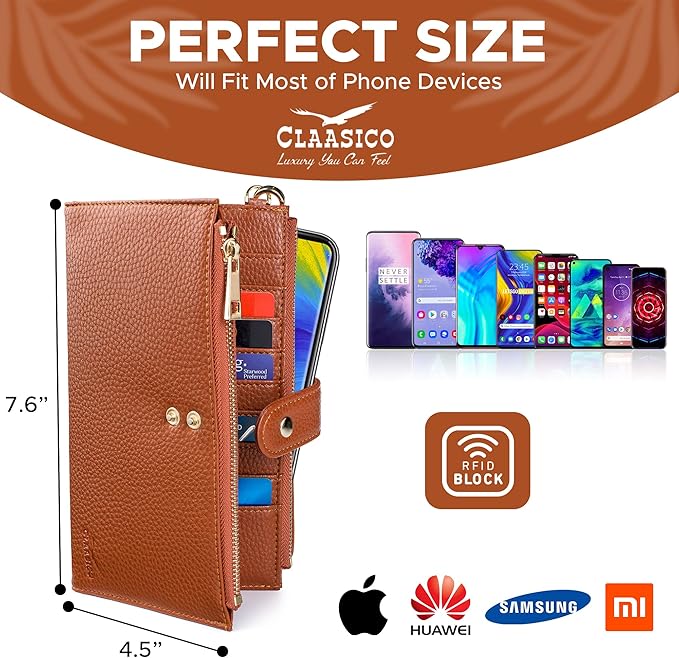 Women’s RFID wristlet wallet phone holder