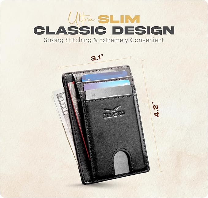 Front Pocket Minimalist Leather Card Holder Wallet