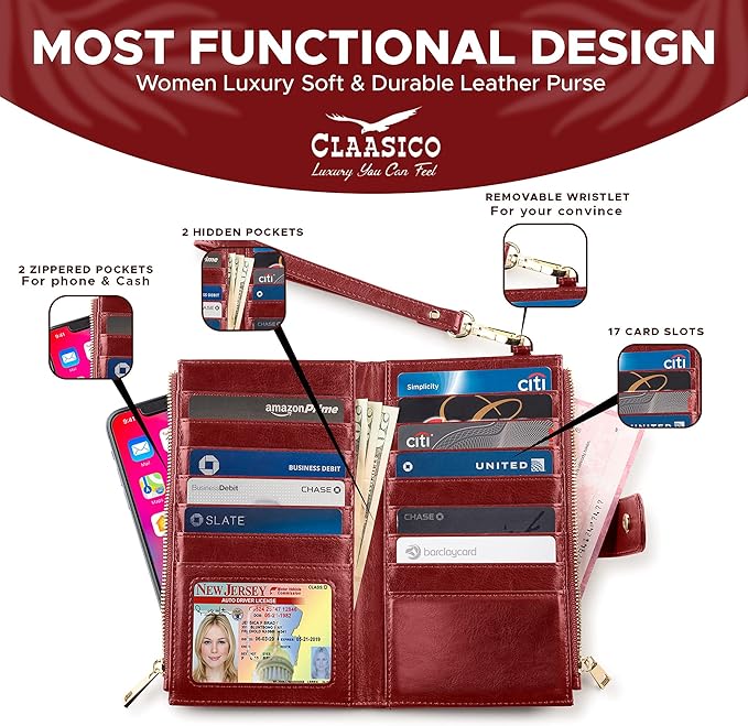 Women’s RFID wristlet wallet phone holder