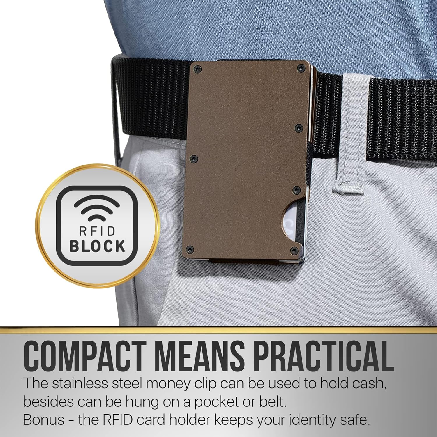 Claasico Slim Metal Wallet & Money Clip with Expandable Elastic Strap | Compatible with Apple AirTag