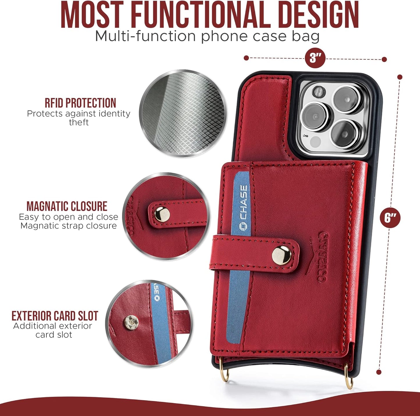 Claasico iPhone 13 Crossbody Wallet Case with RFID Protection