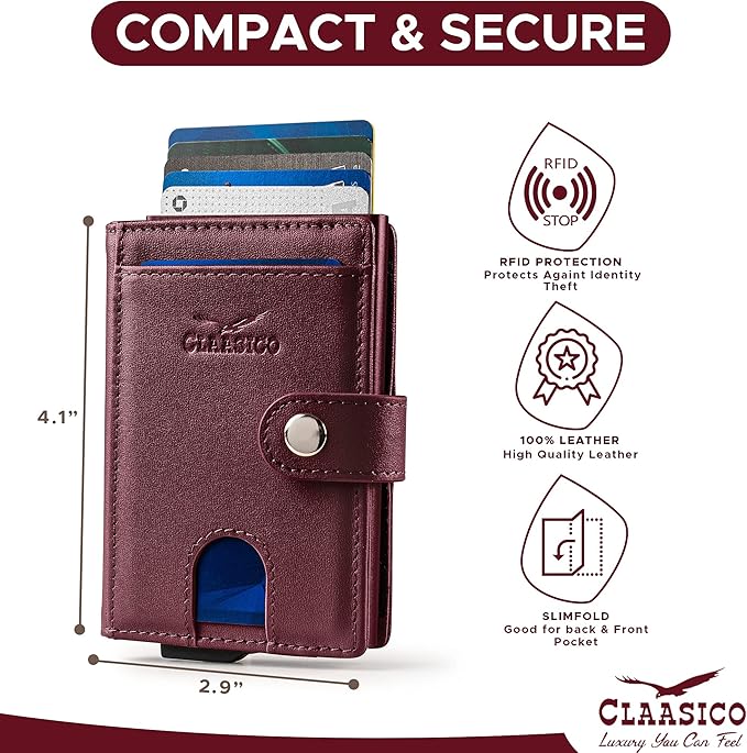 Pop Up Bifold Leather Wallet - Burgundy