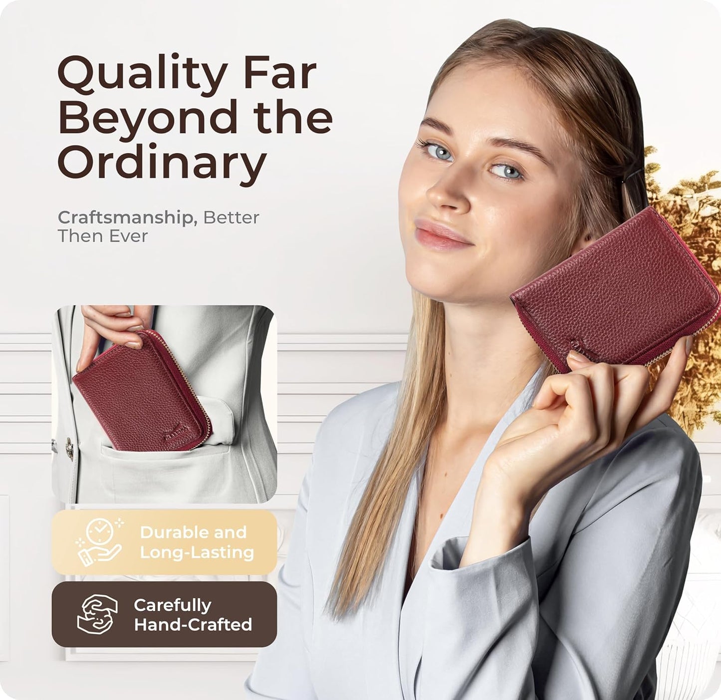 Ultra Slim Ladies Genuine Leather Bifold zipper wallet