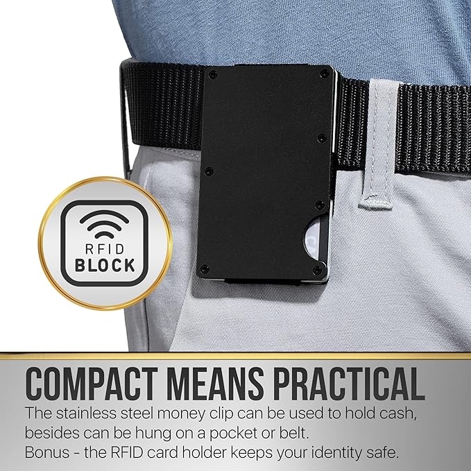 Claasico Slim Metal Wallet & Money Clip with Expandable Elastic Strap | Compatible with Apple AirTag