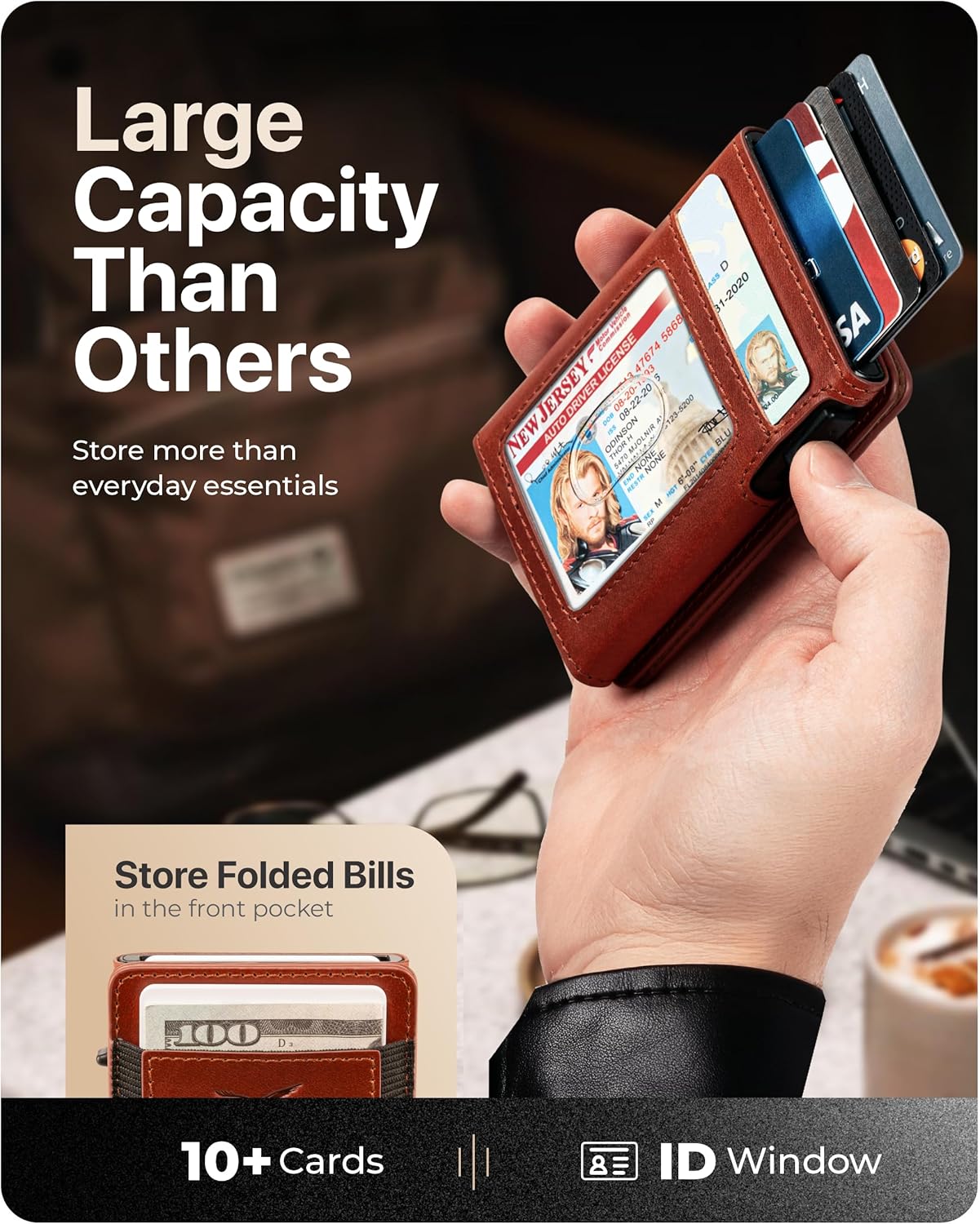 Claasico MagSafe Wallet for Men | Slim RFID Blocking Leather Card Holder with Pop-Up Mechanism