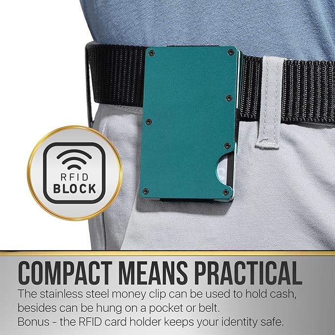 Claasico Slim Metal Wallet & Money Clip with Expandable Elastic Strap | Compatible with Apple AirTag