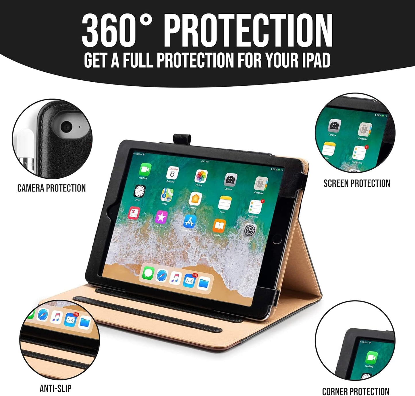iPad 9.7 Case 2018/2017 5th/6th Gen, Premium PU Leather