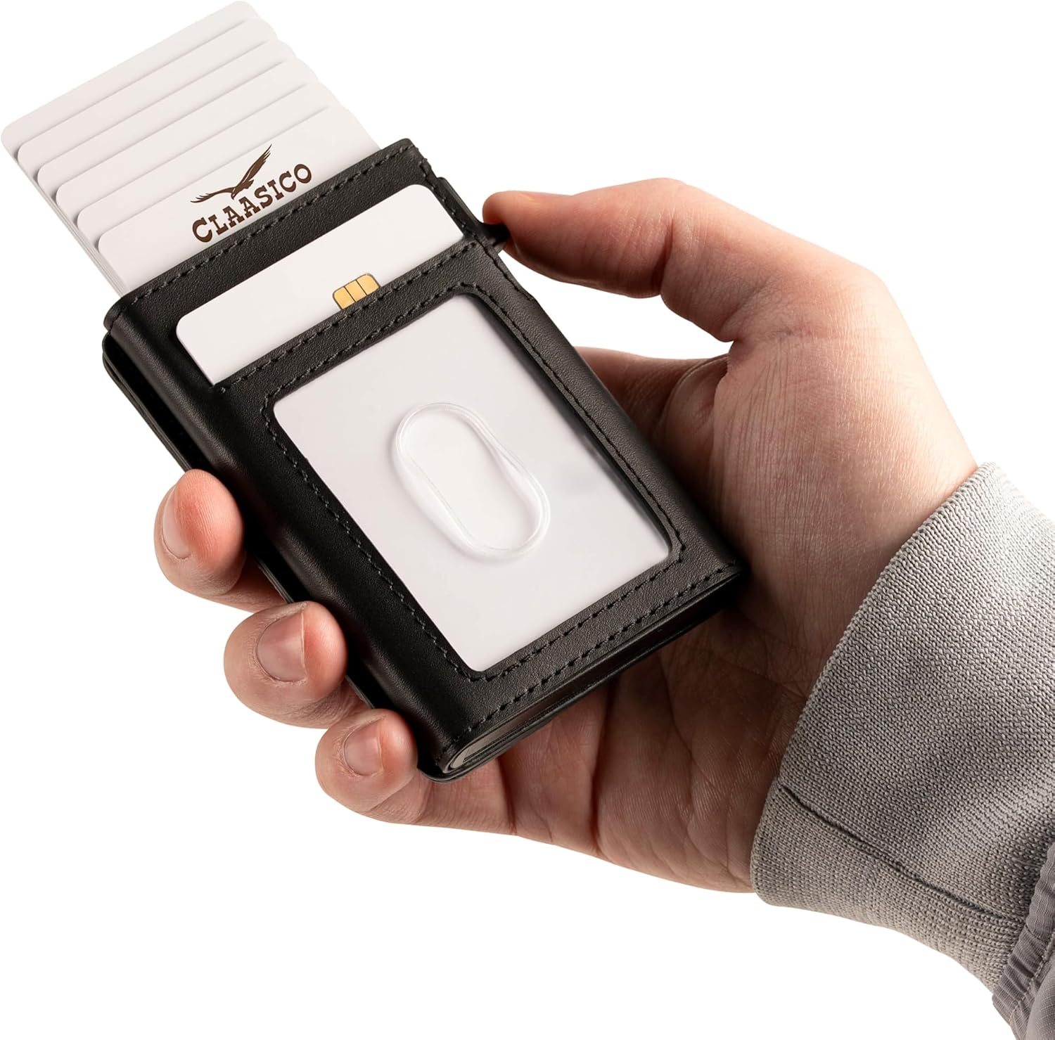 Claasico MagSafe Wallet for Men | Slim RFID Blocking Leather Card Holder with Pop-Up Mechanism