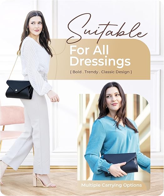 Stylish Envelope Clutch Purse for Women - Elegant Evening Bag with Detachable Chain