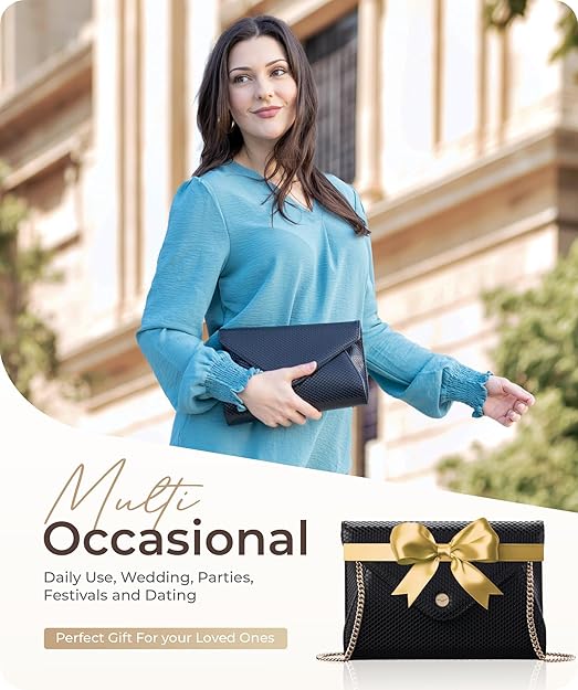 Stylish Envelope Clutch Purse for Women - Elegant Evening Bag with Detachable Chain