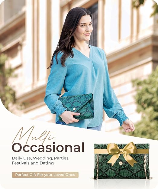 Stylish Envelope Clutch Purse for Women - Elegant Evening Bag with Detachable Chain