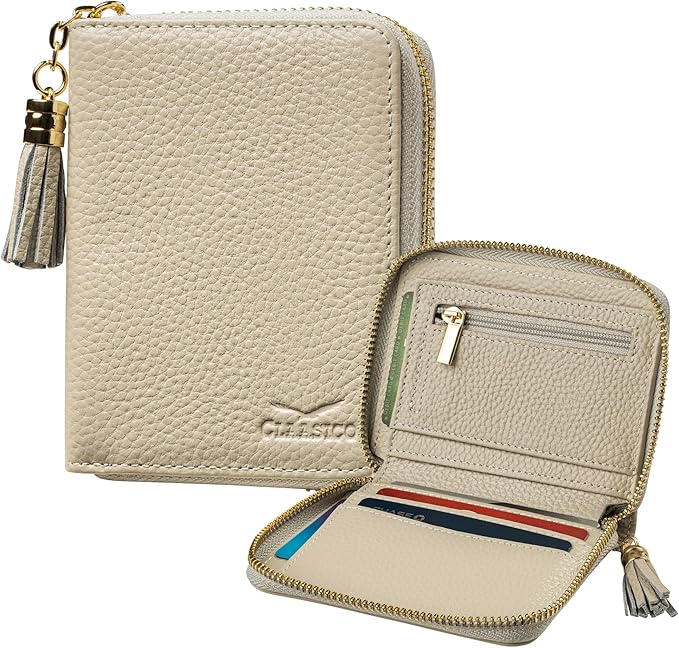 Ultra Slim Ladies Genuine Leather Bifold zipper wallet