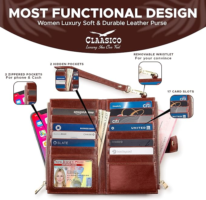 Women’s RFID wristlet wallet phone holder