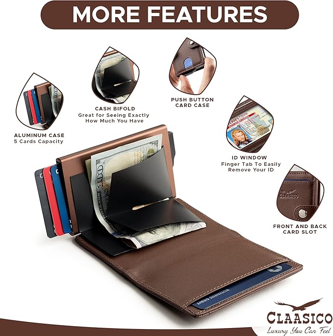 Pop Up Bifold Leather Wallet - Brown Smooth