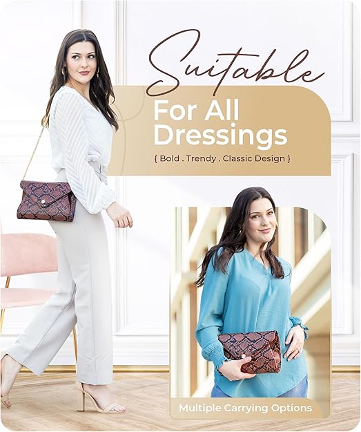 Stylish Envelope Clutch Purse for Women - Elegant Evening Bag with Detachable Chain