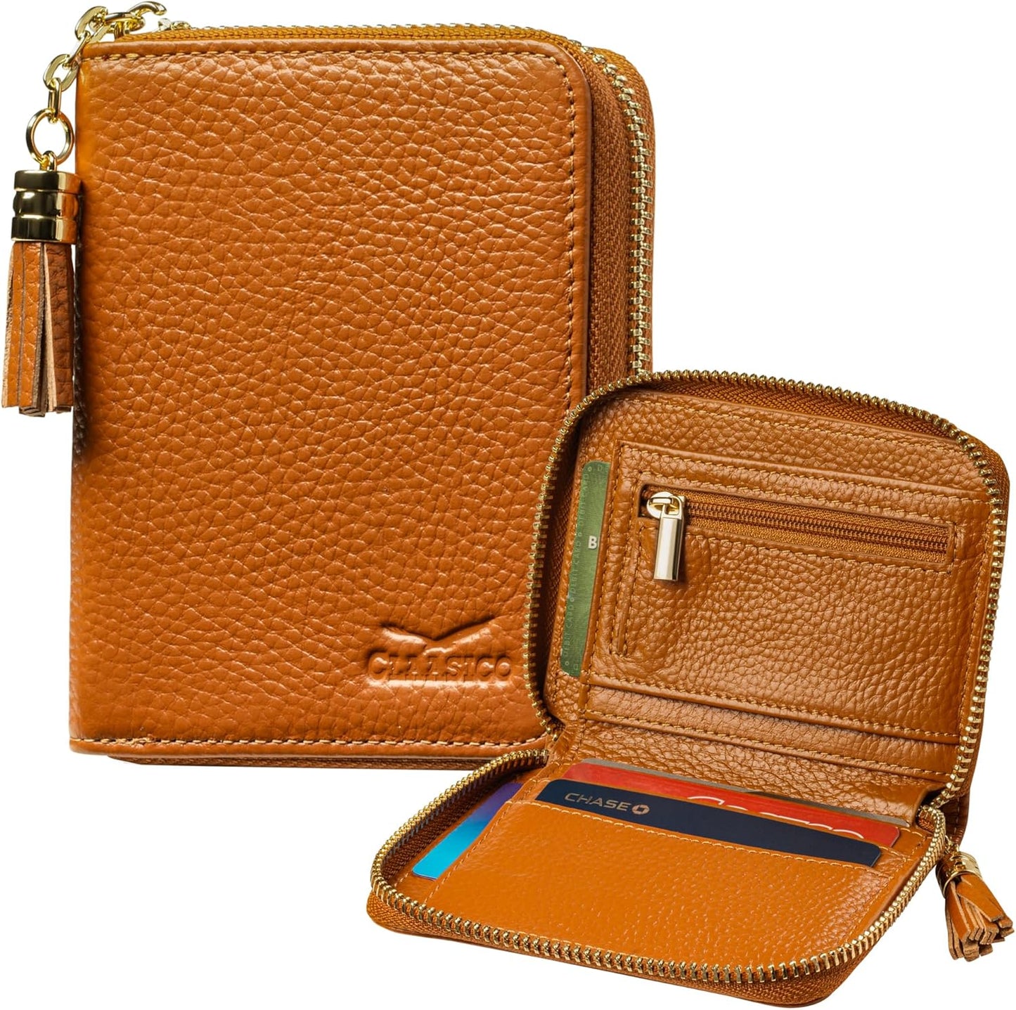 Ultra Slim Ladies Genuine Leather Bifold zipper wallet