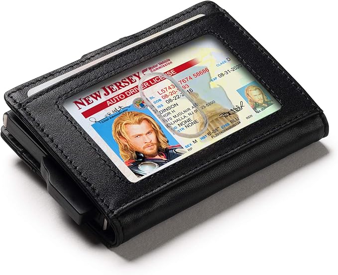 Pop Up Bifold Leather Wallet - Black Smooth