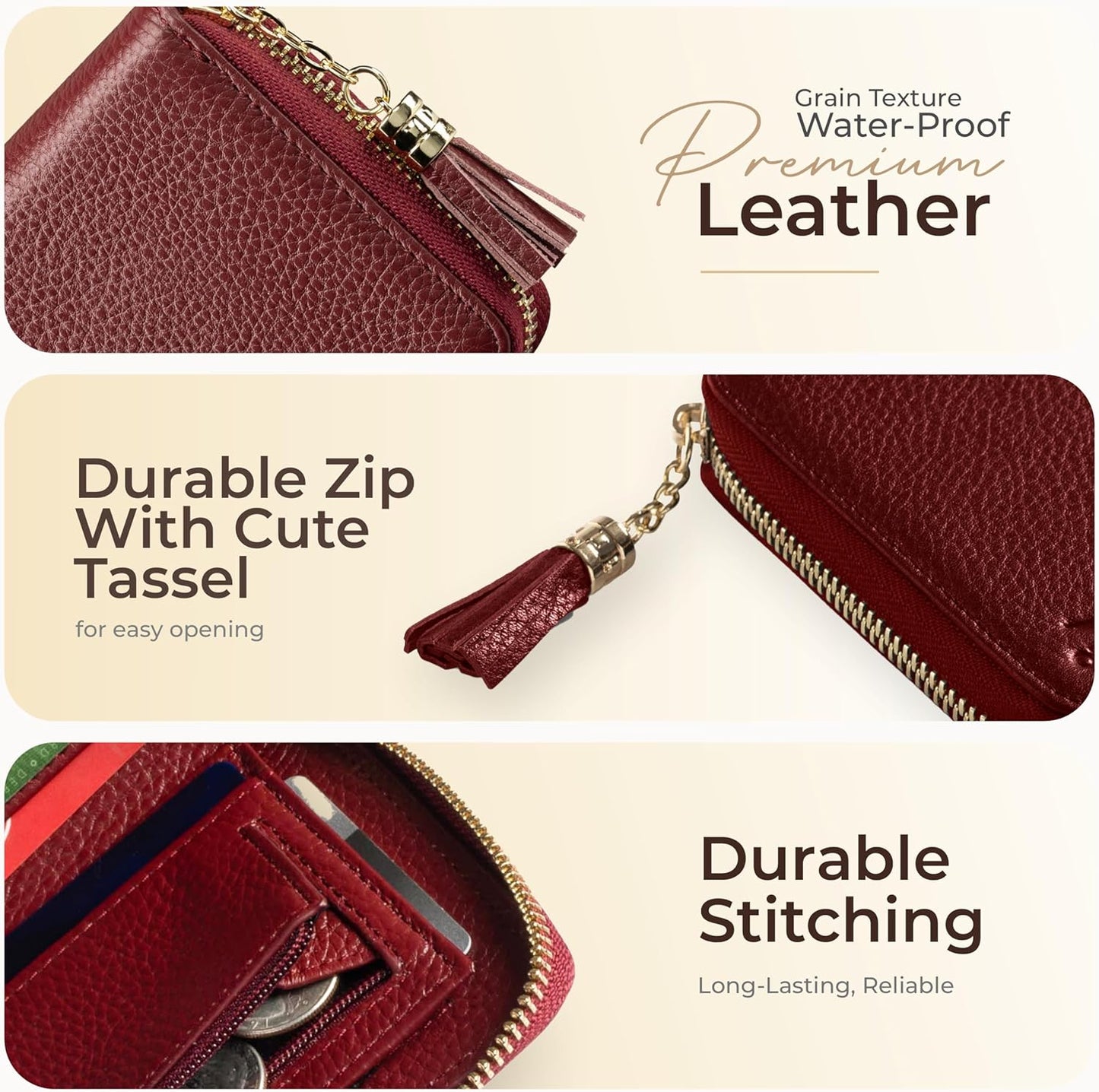 Ultra Slim Ladies Genuine Leather Bifold zipper wallet