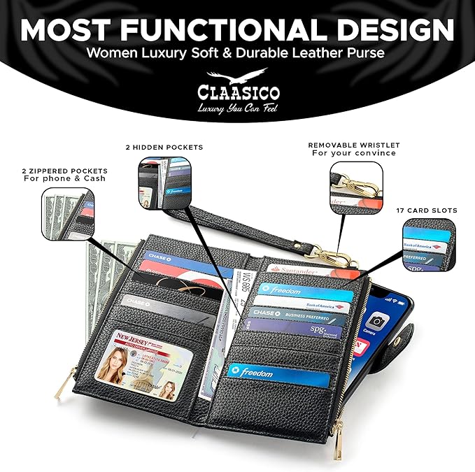 Women’s RFID wristlet wallet phone holder