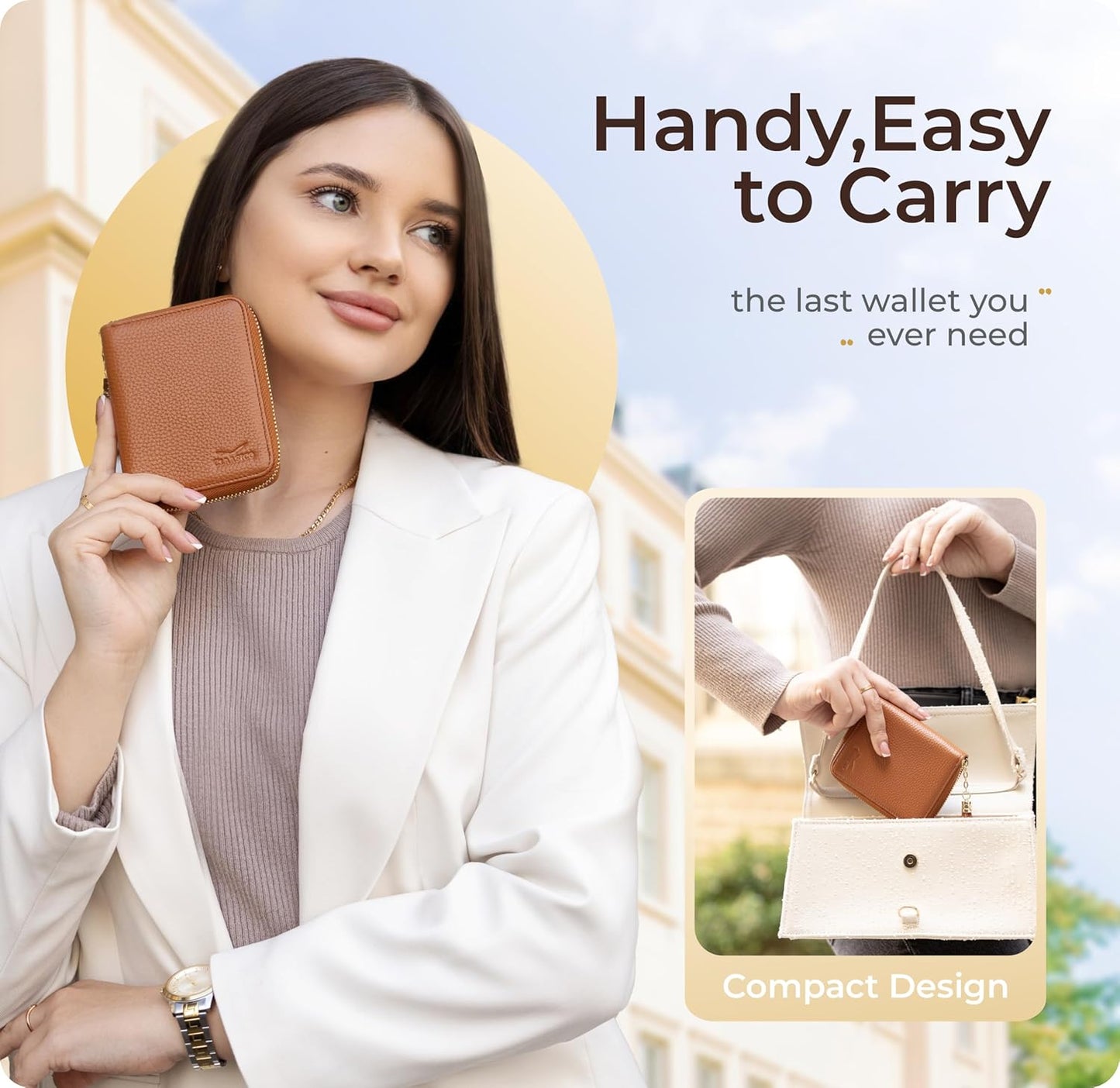 Ultra Slim Ladies Genuine Leather Bifold zipper wallet