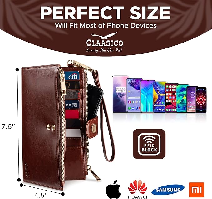 Women’s RFID wristlet wallet phone holder