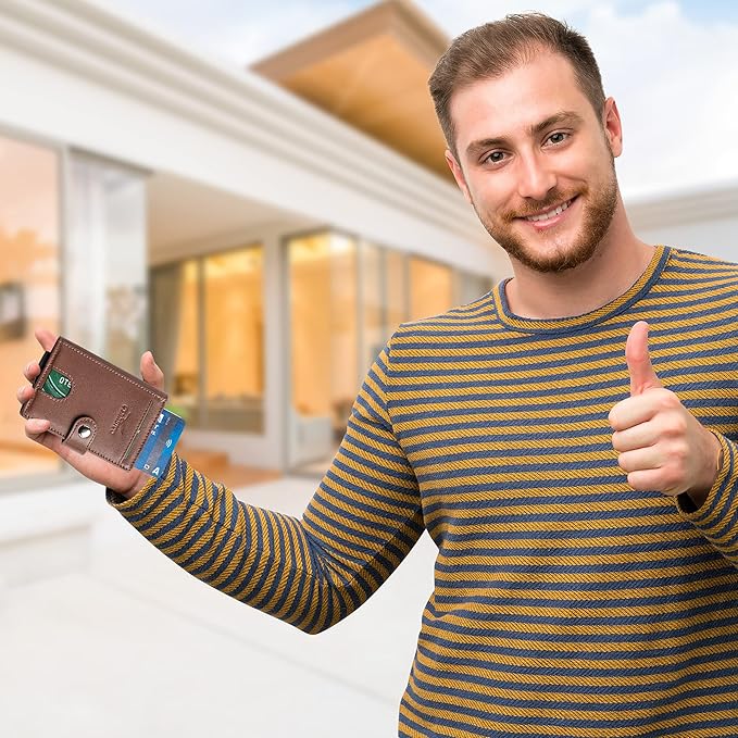 Pop Up Bifold Leather Wallet - Brown Smooth