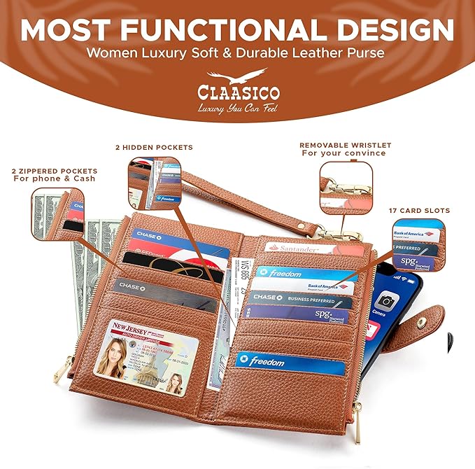 Women’s RFID wristlet wallet phone holder