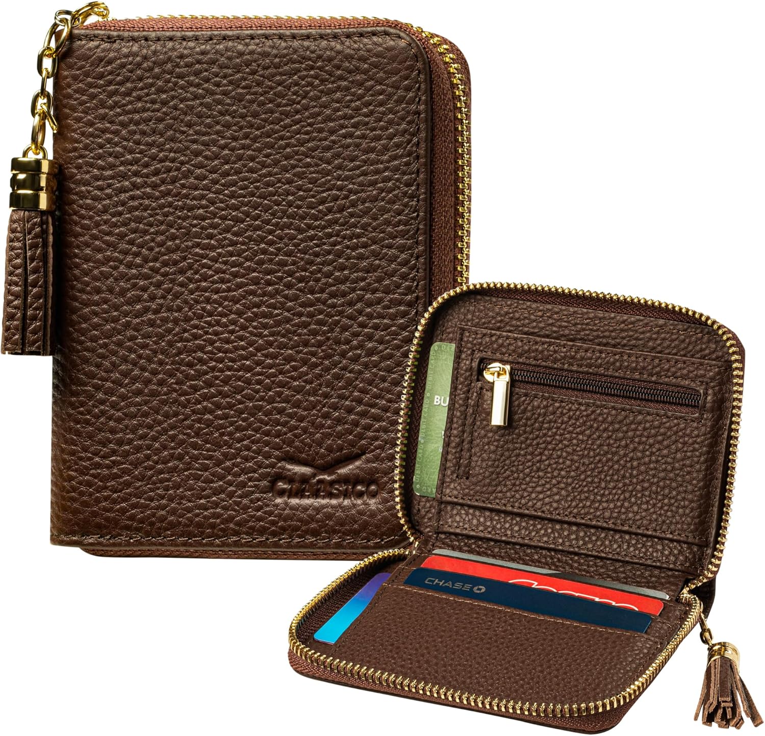 Ultra Slim Ladies Genuine Leather Bifold zipper wallet