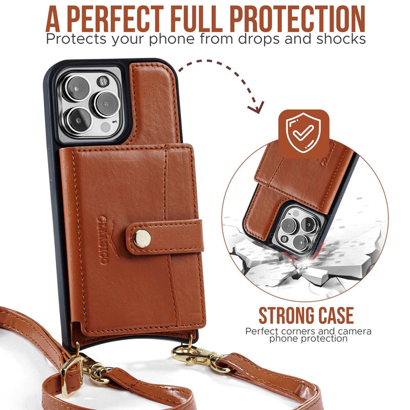 iPhone 13 - Crossbody Cell Phone Faux Leather Wallet w/Credit Card Holder & RFID Blocking