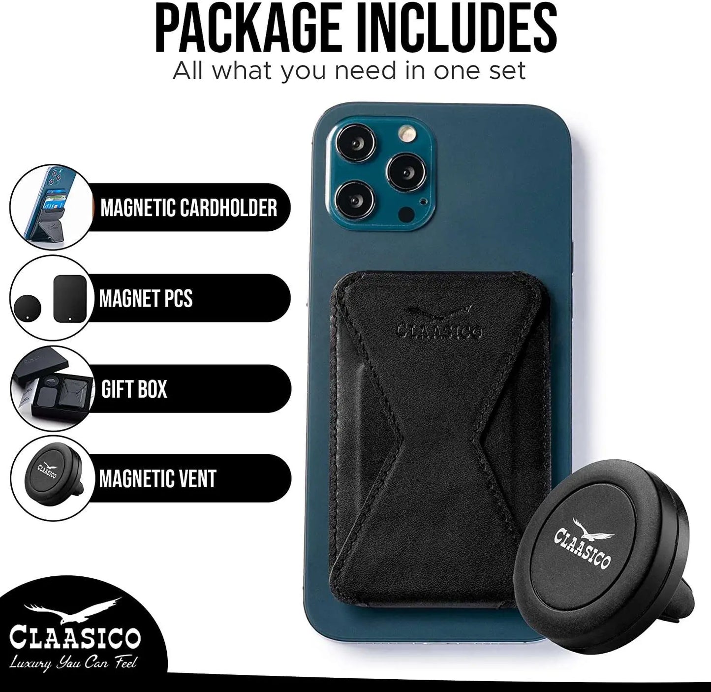 Cell Phone Wallet with Magnetic Phone Stand - Black