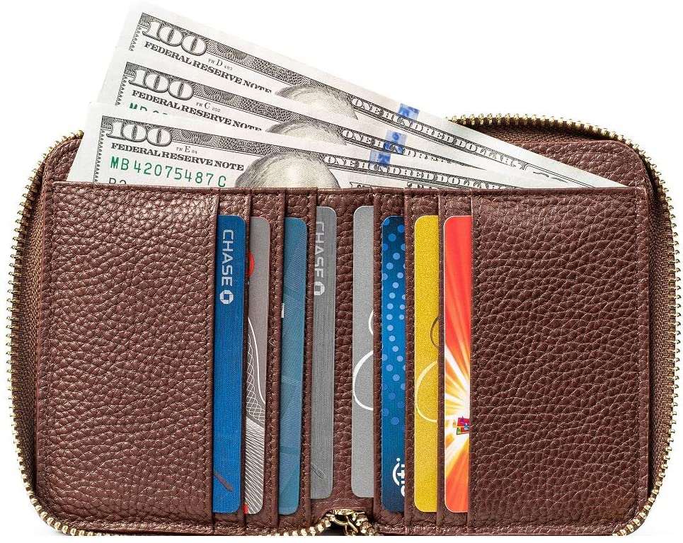 Ultra Slim Ladies Genuine Leather Bifold zipper wallet