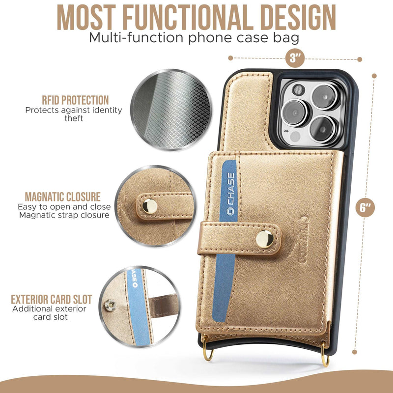 iPhone 13 - Crossbody Cell Phone Faux Leather Wallet w/Credit Card Holder & RFID Blocking - claasico.com
