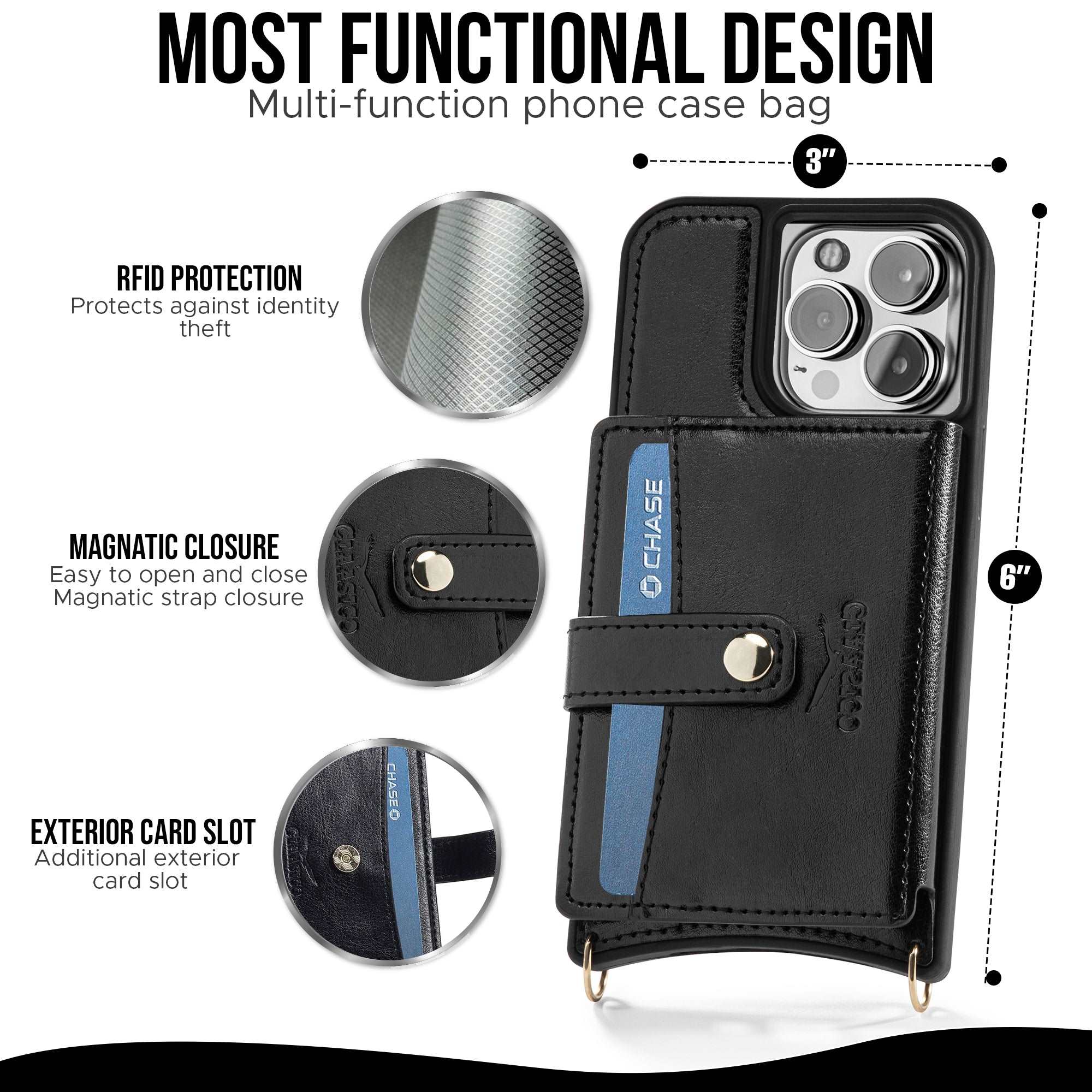 iPhone 13 - Crossbody Cell Phone Faux Leather Wallet w/Credit Card Holder & RFID Blocking - claasico.com