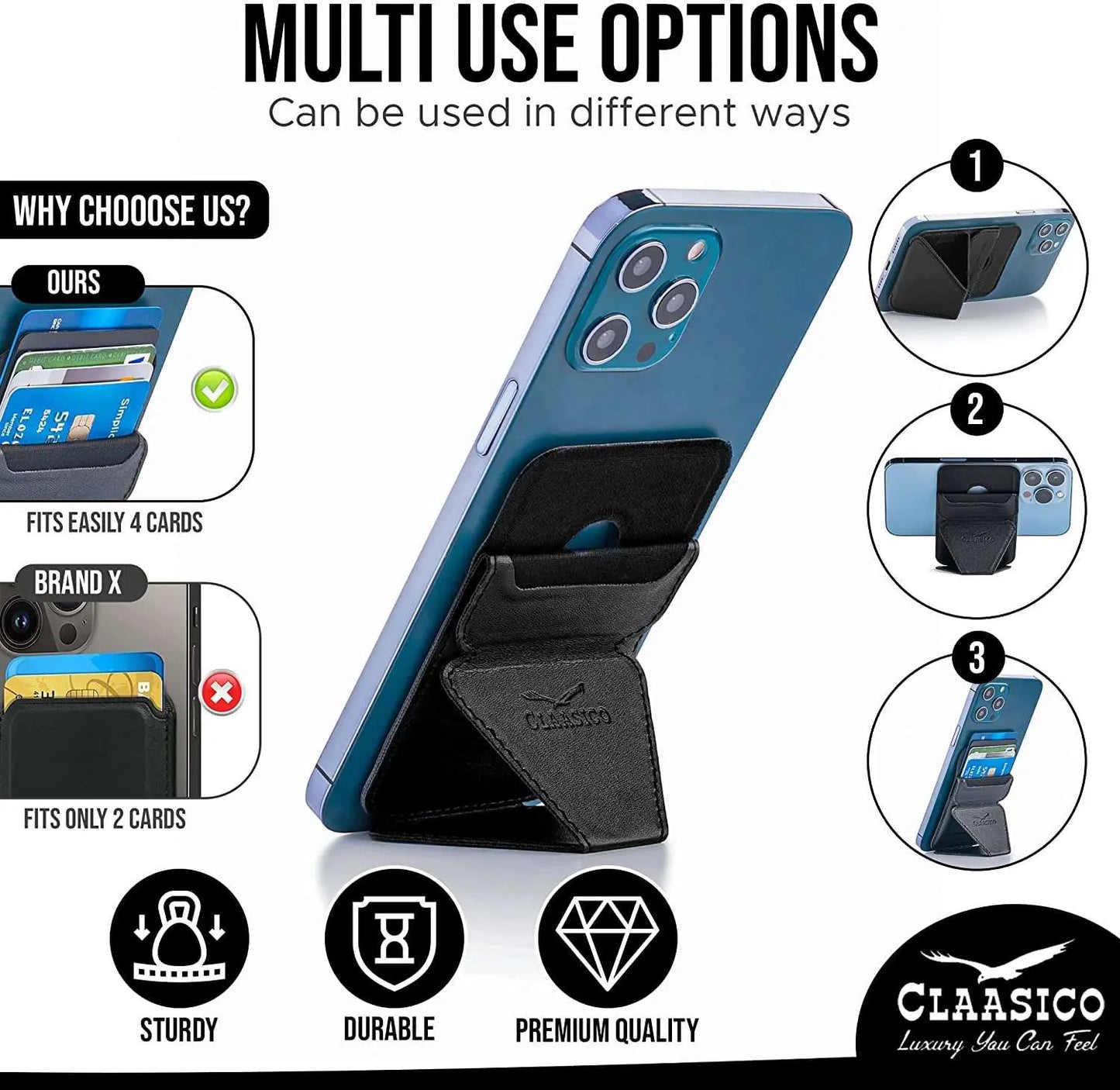 Cell Phone Wallet with Magnetic Phone Stand - Black