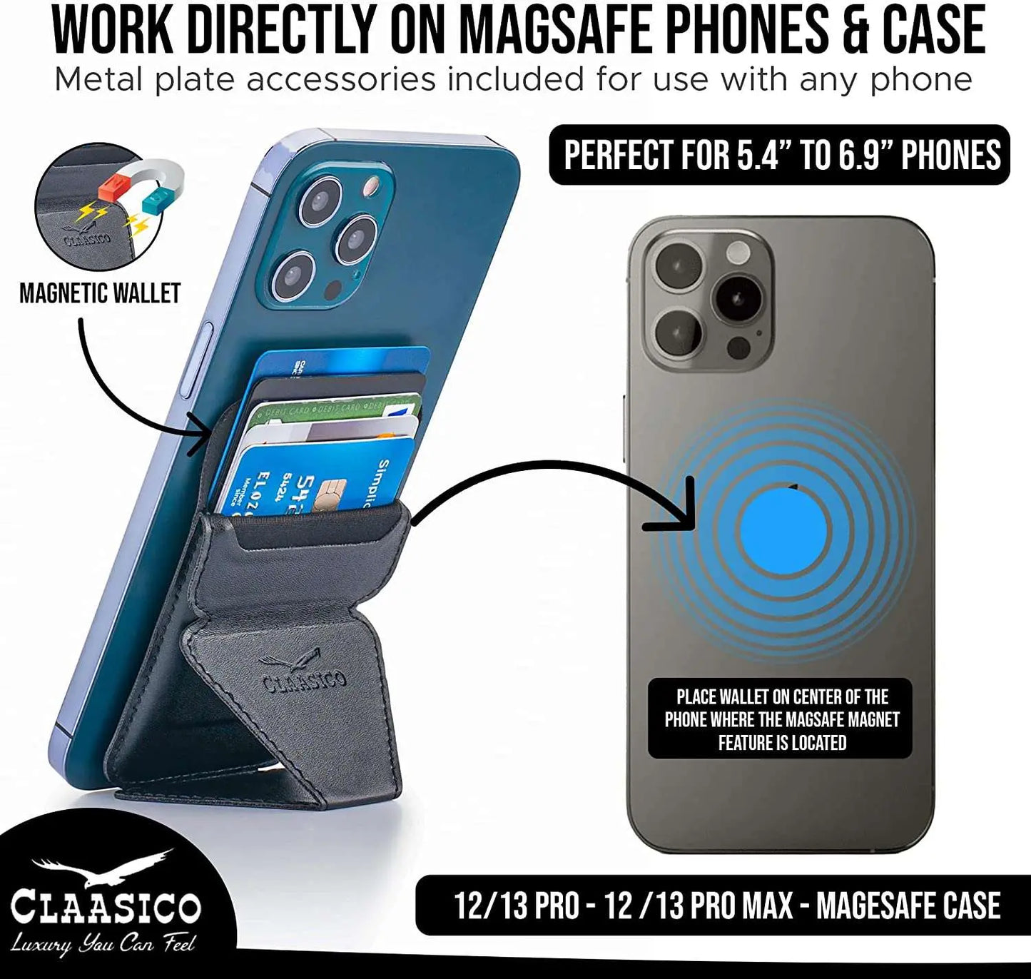 Cell Phone Wallet with Magnetic Phone Stand - Black